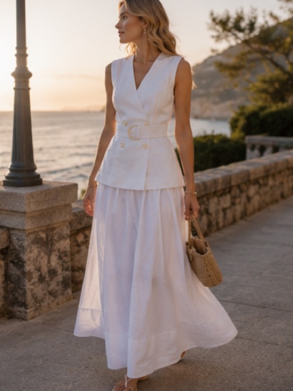 Mango White Sleeveless Wrap Maxi Dress with Belt - Picture 1 of 14
